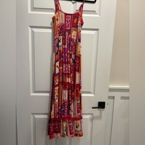 Bohemian Patchwork Maxi Dress in Pink & Orange